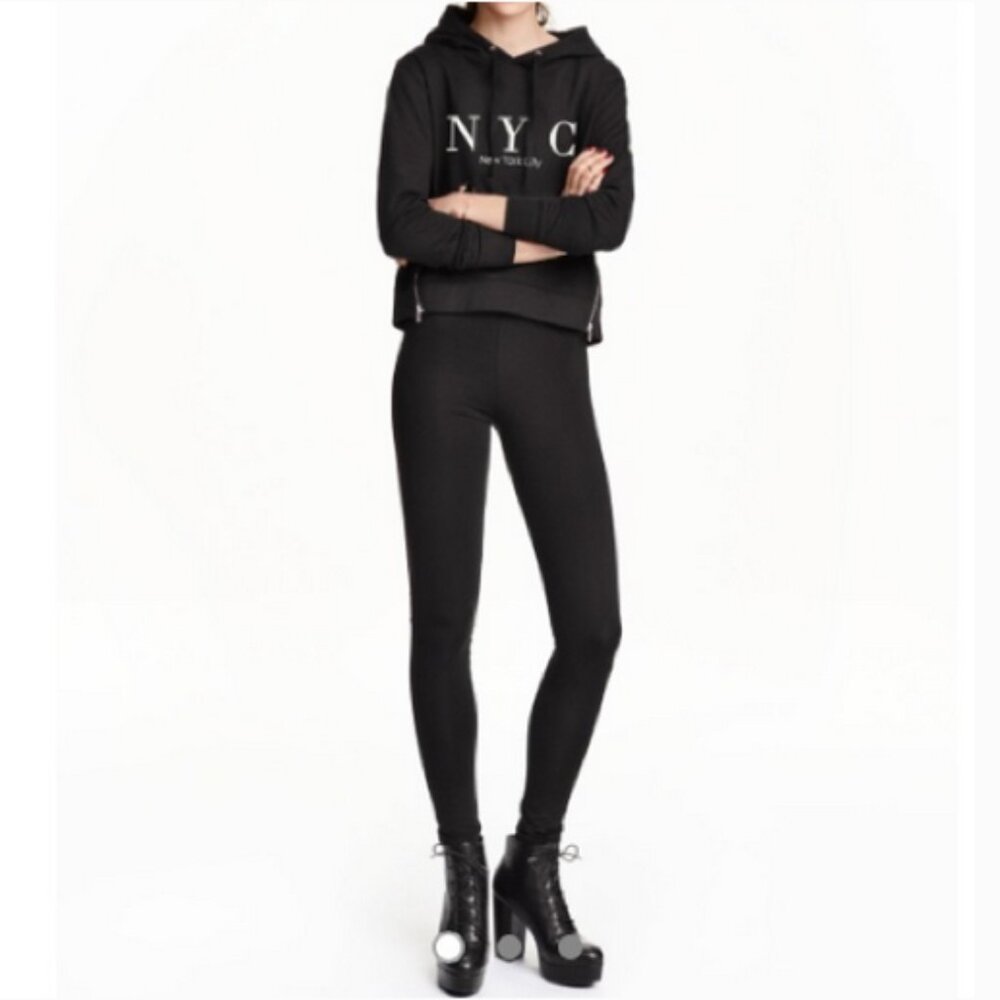 H&M Black Slick Seamed Leggings, NWT, S
